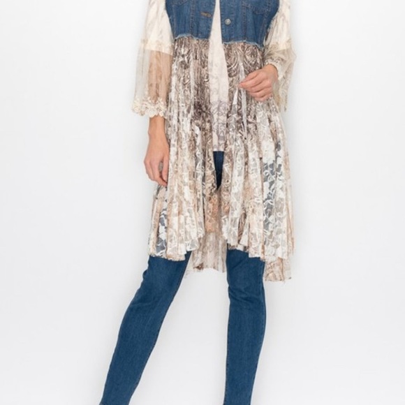 Origami Tops - DENIM & LACE CARDIGAN VEST boho gypsy 3X